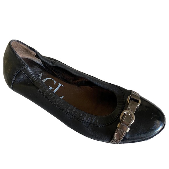 AGL Attilio Giusti Leombruni Icon Ballet Flat Patent Cap Toe Black Buckl… - Picture 1 of 7